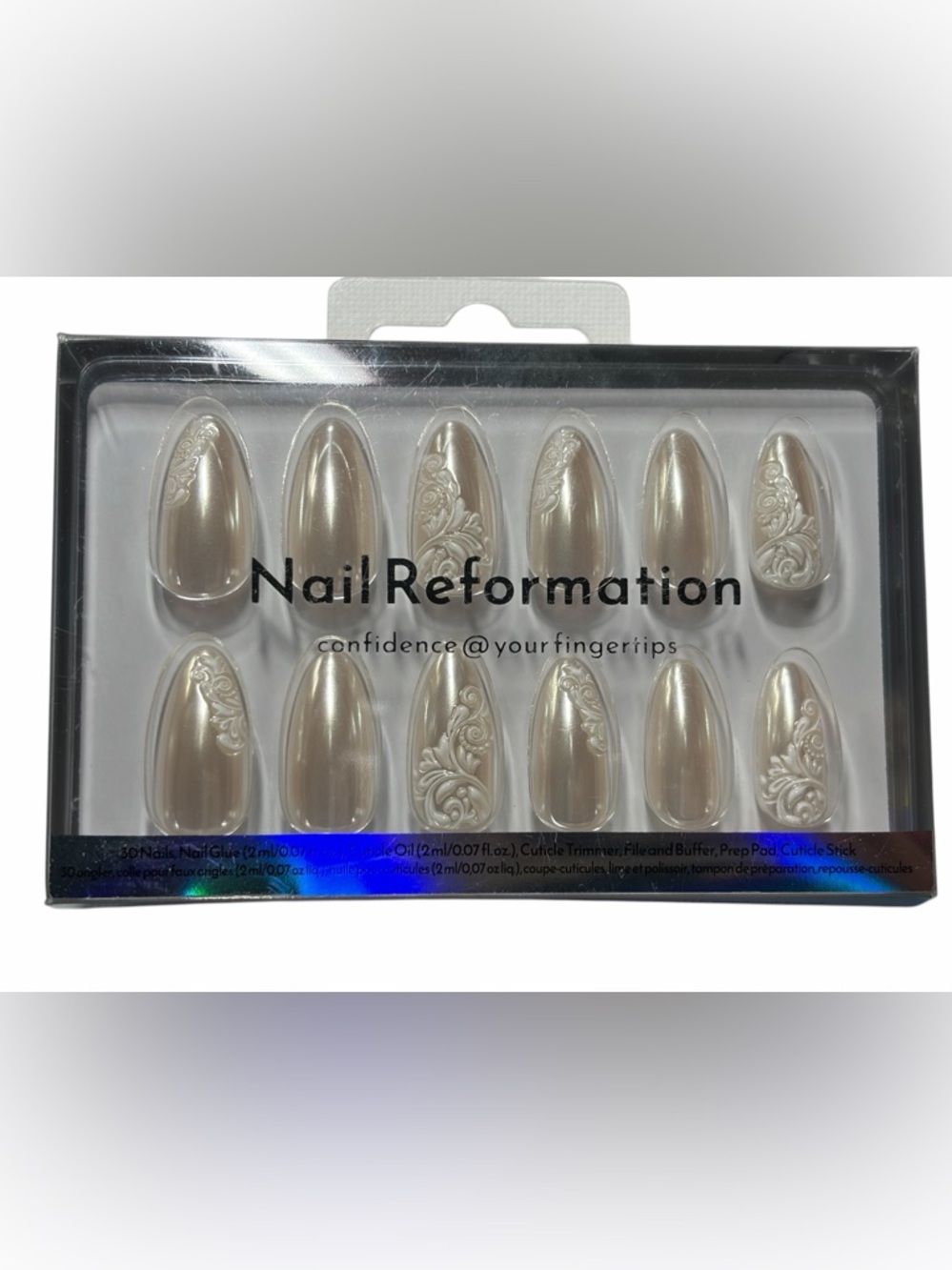 NIB Nail Reformation DreamCatcherMedium Almond 3D Lace Shimmering Press-On Nails